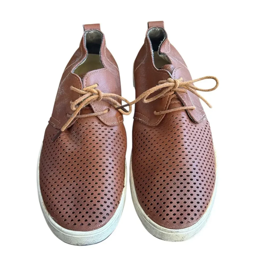 Merkmak Brown Perforated Leather Lace-Up Oxford Dress Shoes Men's Size 44 US 10